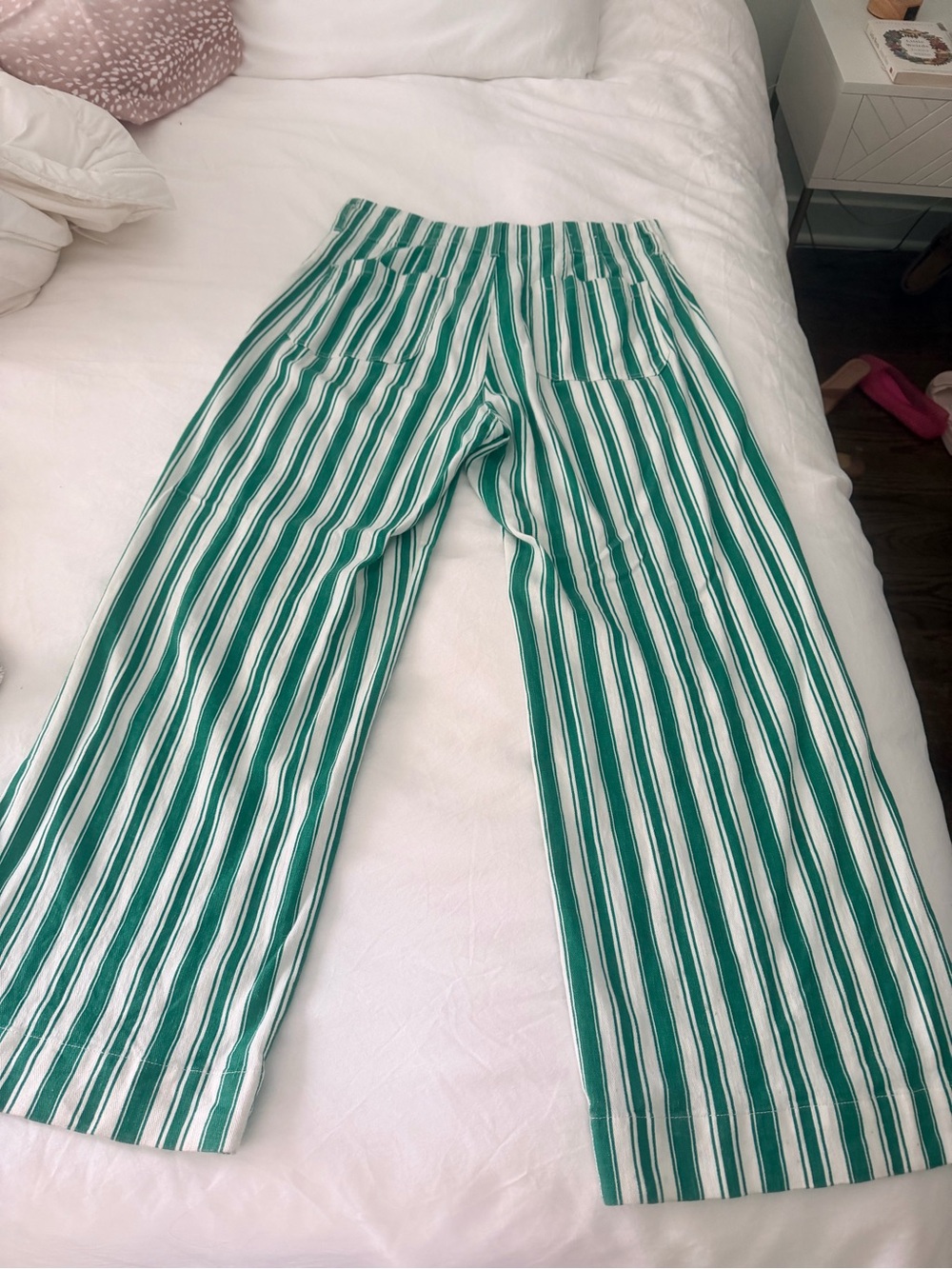 Maeve Green & White Vertical-Stripe Wide-Leg Pants - Picture 2 of 7